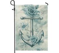 Bandiera da giardino floreale nautica, con ancora rosa acqua, striscione decorativo per esterni, bandiera su entrambi i lati per la decorazione estiva del prato 30,5 x 45,7 cm