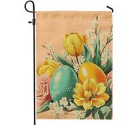 Bandiera da giardino floreale pasquale, uova colorate con tulipani, decorazione per esterni per vacanze primaverili, bandiera da cortile in tessuto su entrambi i lati, decorazione per tavolo festivo
