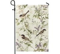 Bandiera da giardino floreale per uccelli primaverili ed estivi, motivo botanico verde, decorazione naturale bifacciale per prato esterno, 30,5 x 45,7 cm