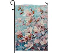 Bandiera da giardino floreale primavera ed estate, decorazione floreale pesca, bandiere da giardino, decorazione da patio all'aperto double face per la stagione delle vacanze, 12 x 18 pollici
