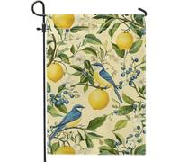 Bandiera da giardino floreale primavera vibrante uccello agrumato giallo banner decorativo esterno bandiera lino double face decorazione prato festa vacanze 12x18