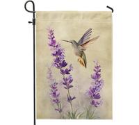 Bandiera da giardino floreale primaverile, bandiera viola lavanda colibrì decorazione per esterni, bandiera da cortile in iuta su entrambi i lati, per la decorazione della casa, 30,5 x 45,7 cm
