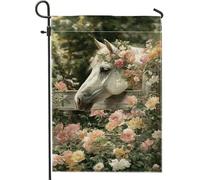 Bandiera da giardino floreale primaverile, cavallo pesco con fiori, decorazione per la casa e il giardino, bandiera da giardino in iuta su entrambi i lati, decorazione per esterni, 30,5 x 45,7 cm