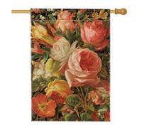 Bandiera da giardino floreale primaverile, decorazione per esterni con rose colorate e peonia, striscione in iuta su entrambi i lati per casa, decorazione per prato per tutte le stagioni, 71 x 101 cm