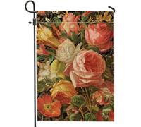 Bandiera da giardino floreale primaverile, decorazione per esterni con rose colorate e peonia, striscione in iuta su entrambi i lati per casa, decorazione per prato per tutte le stagioni, 30,5 x 45,7