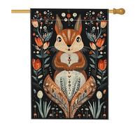 Bandiera da giardino floreale primaverile e autunnale, scoiattolo nero, decorazione per la casa botanica per esterni, prato, decorazione per cortile su entrambi i lati, 71 x 101 cm