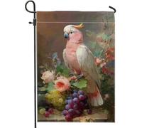 Bandiera da giardino floreale primaverile ed estate, bandiera decorativa per esterni, con cacatua e frutta, bandiera da giardino in iuta su entrambi i lati, per decorazione del prato delle vacanze