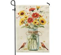 Bandiera da giardino floreale primaverile ed estate, bandiera decorativa per la casa, girasole e fiori di campo luminosi, decorazione per la casa, in iuta su entrambi i lati, per vacanze e feste, 30,5