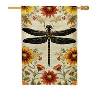 Bandiera da giardino floreale primaverile ed estate, bandiera gialla con libellula e fiore per la casa, bandiera da giardino in iuta su entrambi i lati, per decorazione esterna del prato, 71 x 101 cm