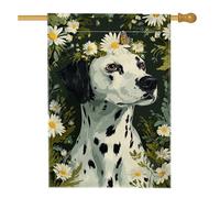 Bandiera da giardino floreale primaverile ed estate, cane bianco nero con margherite farfalla decorazione per esterni, bandiera da giardino in iuta su entrambi i lati per decorazione del prato per le