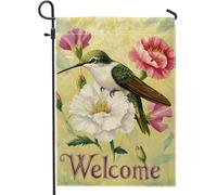 Bandiera da giardino floreale primaverile ed estate, colibrì verde con fiori per la decorazione della casa bandiere da giardino, bandiera da giardino in iuta su entrambi i lati, decorazione per