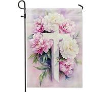 Bandiera da giardino floreale primaverile ed estate, croce di peonia pesca per esterni, decorazione per la casa e il giardino, decorazione per prato su entrambi i lati, per Pasqua ed eventi religiosi