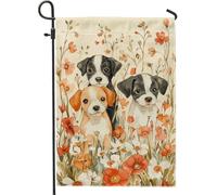 Bandiera da giardino floreale primaverile ed estate, decorazione per esterni con cuccioli di amici, bandiera da giardino su entrambi i lati, graziosa decorazione per prato con animali per la casa