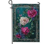 Bandiera da giardino floreale primaverile ed estate, fiori di peonia color foglia di tè, decorazione per la casa e il giardino, bandiera da giardino in iuta su entrambi i lati, decorazione per prato