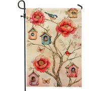 Bandiera da giardino floreale primaverile ed estate, fiori di peonia di pesca, decorazione per esterni, bandierine da giardino, doppia faccia in iuta per la casa e il giardino, 30,5 x 45,7 cm