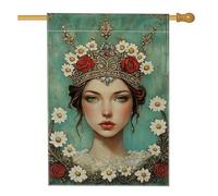 Bandiera da giardino floreale primaverile ed estate, foglia di tè con corona, rosa, margherita, decorazione per la casa, bandiera da cortile su entrambi i lati, decorazione per prato esterno, 71 x 101