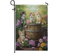Bandiera da giardino floreale primaverile ed estate, graziosi gattini in giardino fiorito, bandiere decorative per la casa, bandiera da giardino su entrambi i lati, decorazione per esterni 30,5 x 45,7