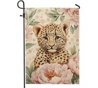 Bandiera da giardino floreale primaverile ed estate, leopardo cucciolo di peonia decorazione per la casa striscione da giardino, bandiera da giardino in iuta su entrambi i lati, decorazione da