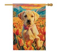 Bandiera da giardino floreale primaverile ed estate, striscione decorativo per la casa con cuccioli gialli e tulipani, decorazione per la casa, in iuta su entrambi i lati, per feste all'aperto, 71 x