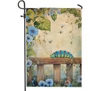 Bandiera da giardino floreale primaverile ed estiva, bandiera blu con farfalla e bruco, decorazione per la casa e il giardino, bandiera da giardino in iuta su entrambi i lati, decorazione per esterni