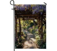 Bandiera da giardino floreale primaverile ed estiva, bandiera da giardino con glicine viola, decorazione per la casa e il giardino, bandiera da giardino in iuta su entrambi i lati, decorazione