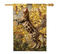 Bandiera da giardino floreale primaverile ed estiva, bandiera gialla con gatto e fiori per la casa, bandiera da giardino in iuta su entrambi i lati, decorazione per esterni, 71 x 101 cm