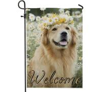 Bandiera da giardino floreale primaverile ed estiva, bandiera gialla con margherita per cani, bandiera di benvenuto su entrambi i lati, bandiera da giardino in iuta per esterni, decorazione per la