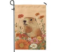 Bandiera da giardino floreale primaverile ed estiva, bella marmotta e fiori colorati, bandiera decorativa da esterno, bandiera da cortile double face, decorazione da giardino stagionale, 30,5 x 45,7