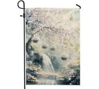 Bandiera da giardino floreale primaverile ed estiva, con cascata di fiori di pesco, bandiere decorative per esterni, bandiera da cortile in iuta su entrambi i lati, decorazione per prato, paesaggio