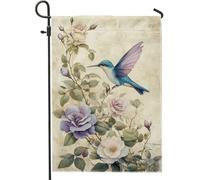 Bandiera da giardino floreale primaverile ed estiva, con colibrì blu, decorazione per la casa e il giardino, bandiera da giardino in iuta su entrambi i lati, decorazione per esterni, 30,5 x 45,7 cm