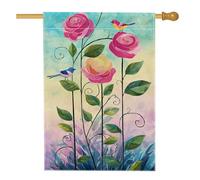 Bandiera da giardino floreale primaverile ed estiva, con rose di pesca e uccelli, bandiera decorativa per esterni, bandiera da giardino in iuta su entrambi i lati, per decorare il prato delle vacanze