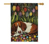 Bandiera da giardino floreale primaverile ed estiva, con tulipani colorati, cane beagle per esterni, decorazione per prato, bandiera su entrambi i lati, decorazione per la casa e le vacanze, 71 x 101