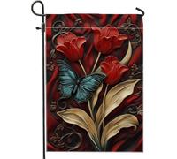 Bandiera da giardino floreale primaverile ed estiva, decorazione da giardino con tulipani rossi, decorazione per cortile, striscione per esterni per la casa e il prato, tessuto su entrambi i lati, 30