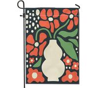 Bandiera da giardino floreale primaverile ed estiva, fiori rossi bohémien con vaso decorativo per esterni, bandiera da cortile in tessuto su entrambi i lati, per decorazione del prato delle vacanze