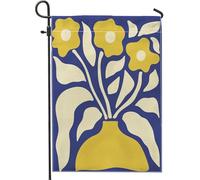 Bandiera da giardino floreale primaverile ed estiva, motivo vaso di fiori giallo, striscione decorativo per la casa, decorazione per prato esterno su entrambi i lati, per feste, stile rustico moderno