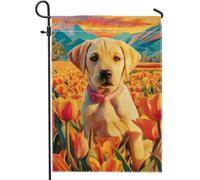 Bandiera da giardino floreale primaverile ed estiva, striscione decorativo per la casa con cuccioli gialli e tulipani, decorazione per la casa, in iuta su entrambi i lati, per feste all'aperto, 30,5 x