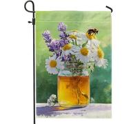 Bandiera da giardino floreale primaverile ed estiva, vaso di fiori giallo con api, striscione decorativo per la casa, bandiera da giardino in iuta su entrambi i lati, decorazione per esterni, 30,5 x
