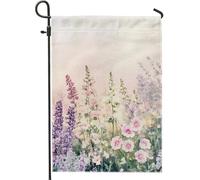 Bandiera da giardino floreale primaverile estate, fiori viola con foglie verdi, vivace decorazione esterna per casa e giardino, striscione da cortile su entrambi i lati, bellissimo design floreale per