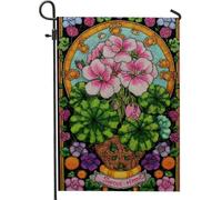 Bandiera da giardino floreale primaverile estate, gerani pesca e foglie verdi decorazione per la casa banner da giardino, bandiera da cortile in poliestere su entrambi i lati, decorazione per prato