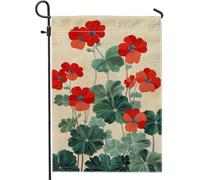 Bandiera da giardino floreale primaverile estate geranio rosso, vivace banner botanico per la casa, bandiera da giardino in iuta su entrambi i lati, decorazione per prato esterno 30,5 x 45,7 cm