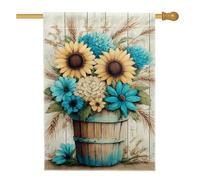 Bandiera da giardino floreale primaverile estate, girasole blu e fiori d'acqua rustici per la decorazione della casa, bandiera da giardino in iuta su entrambi i lati, decorazione per prato esterno 71