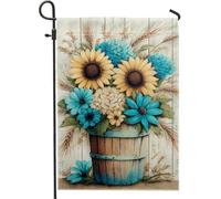 Bandiera da giardino floreale primaverile estate, girasole blu e fiori d'acqua rustici per la decorazione della casa, bandiera da giardino in iuta su entrambi i lati, decorazione per prato esterno