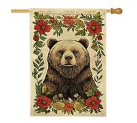 Bandiera da giardino floreale primaverile estate, orso animale rustico vintage decorazione per la casa all'aperto striscione su entrambi i lati bandiera da cortile festa festa decorazione prato 71 x