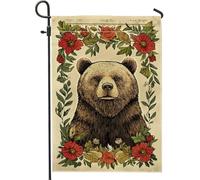 Bandiera da giardino floreale primaverile estate, orso animale rustico vintage decorazione per la casa all'aperto striscione su entrambi i lati bandiera da cortile festa festa decorazione prato 30,5 x