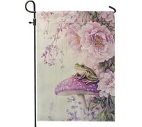 Bandiera da giardino floreale primaverile estate, peonia pesca e fungo anfibio decorazione per la casa bandiere da giardino, bandiera artistica su entrambi i lati, decorazione per prato esterno 30,5 x