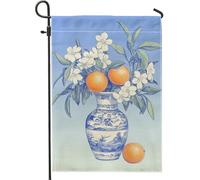 Bandiera da giardino floreale primaverile estate, vaso floreale blu con arance e fiori bianchi, striscione decorativo da cortile su entrambi i lati, decorazione per prato esterno per casa e feste, 30