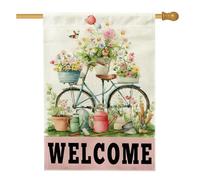 Bandiera da giardino floreale primaverile estiva, bicicletta con fiori annaffiatoio decorazione per la casa, bandiera da giardino in iuta su entrambi i lati, decorazione per esterni prato di benvenuto