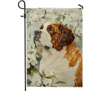 Bandiera da giardino floreale primaverile estiva, cane San Bernardo con fiori decorazione per esterni, bandiera da cortile in iuta su entrambi i lati, decorazione stagionale per la casa, 30,5 x 45,7