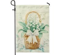 Bandiera da giardino floreale primaverile estiva, cesto di giglio bianco, decorazione per la casa e il giardino, bandiera da giardino in iuta su entrambi i lati, decorazione stagionale per esterni