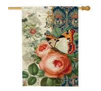 Bandiera da giardino floreale primaverile estiva, farfalla arancione e decorazione per la casa, bandiera da cortile in iuta su entrambi i lati per decorazione esterna del prato, elegante stile vintage